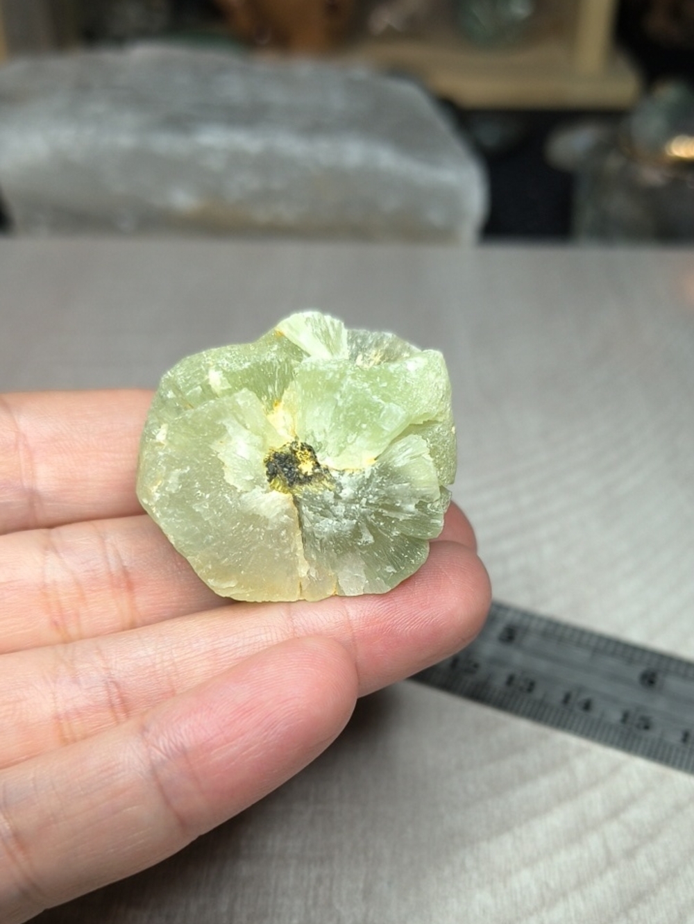 #14 Raw Prehnite Flower Specimen With Epidote Growth